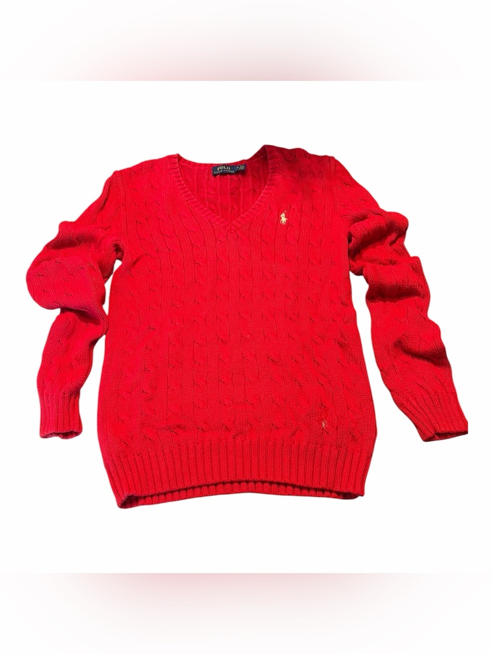 Polo by Ralph Lauren Women's Bright Red Cable-Knit V-Neck Sweater